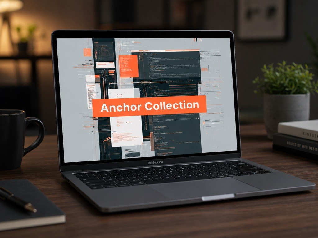Laptop on a desk with a 'Anchor Collection' display