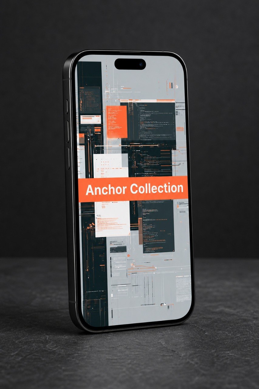 Phone case with 'Anchor Collection' design on a dark background