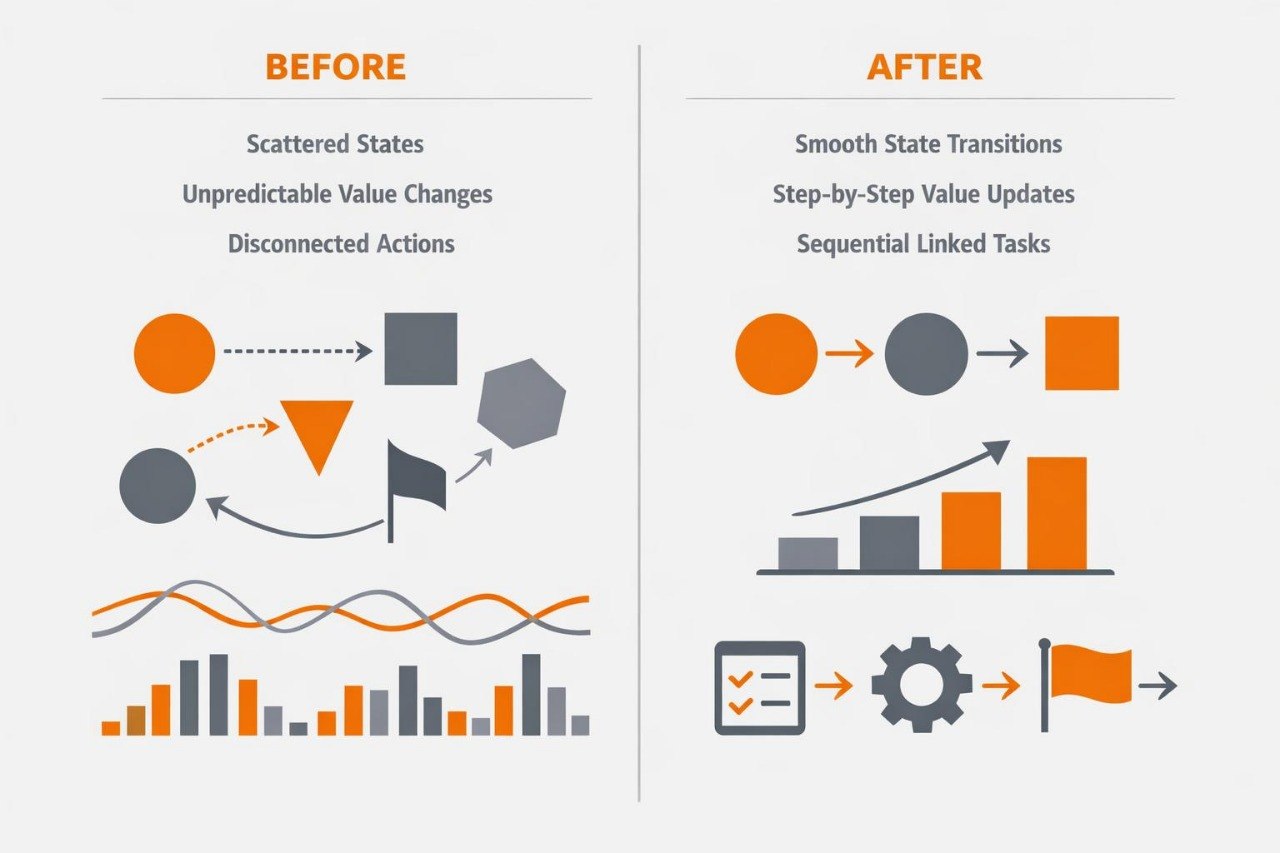 Comparison chart showing 'Before' and 'After' states with icons and text on a white background.