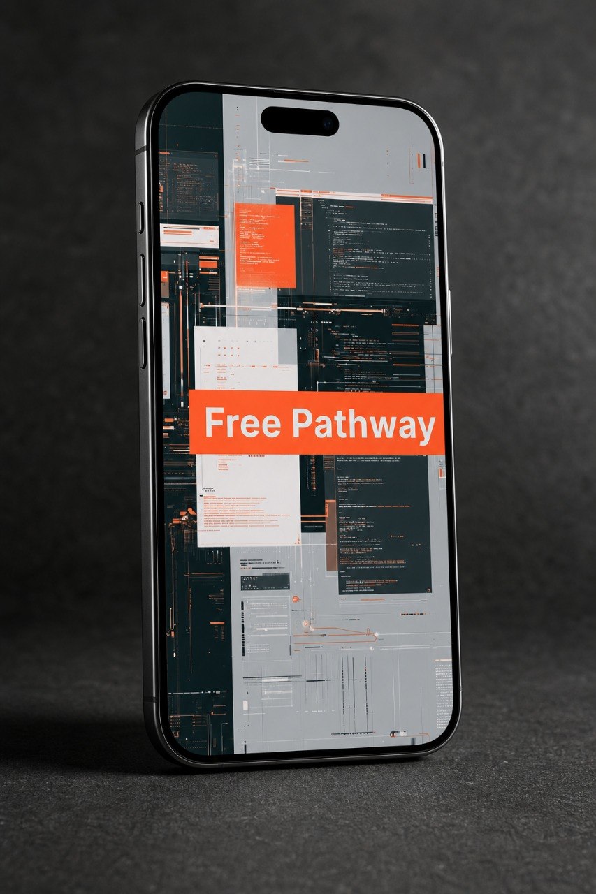 Smartphone with a digital interface design on a dark background
