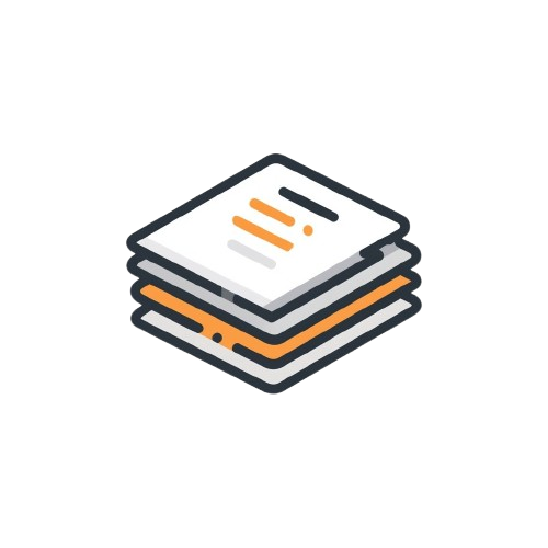 Stack of papers with orange and gray lines on a white background
