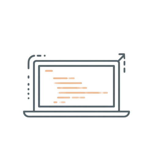 Icon of a laptop with text on the screen on a white background