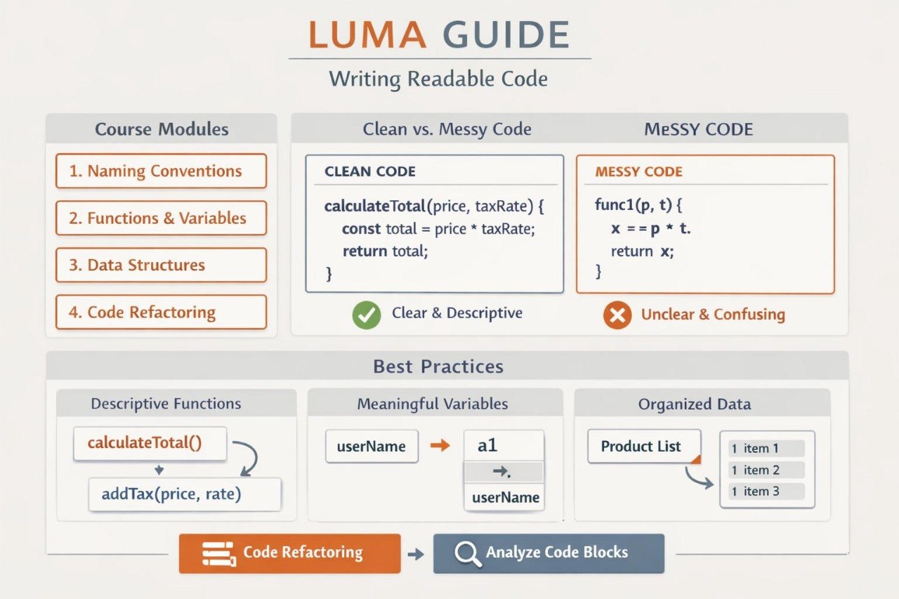 Luma Guide software interface for writing readable code with examples and best practices.