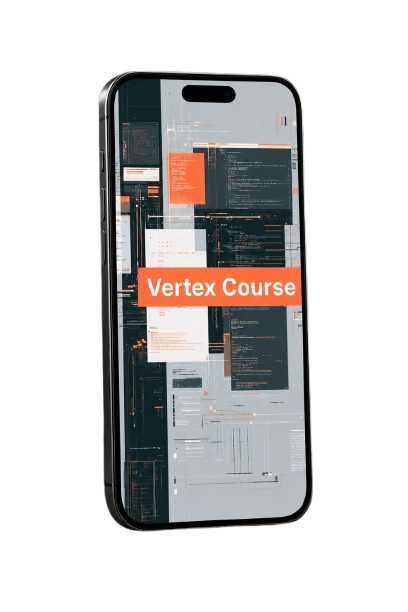 Phone case with 'Vertex Course' branding on a white background
