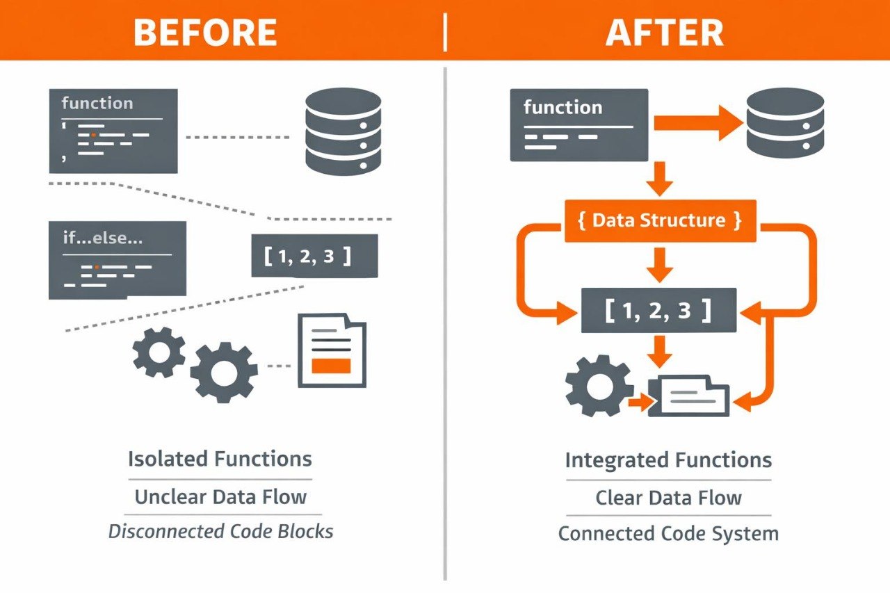 Comparison chart showing 'Before' and 'After' diagrams of integrated functions with clear data flow.